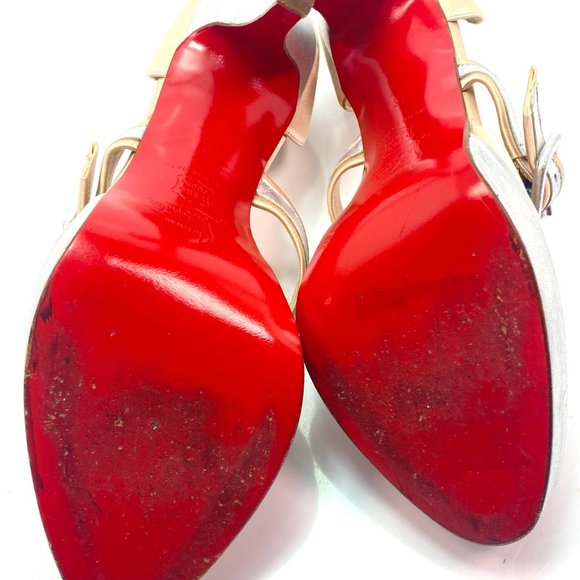 Christian Louboutin Satin Silver Ivory Heels 39 - Picture 9 of 15